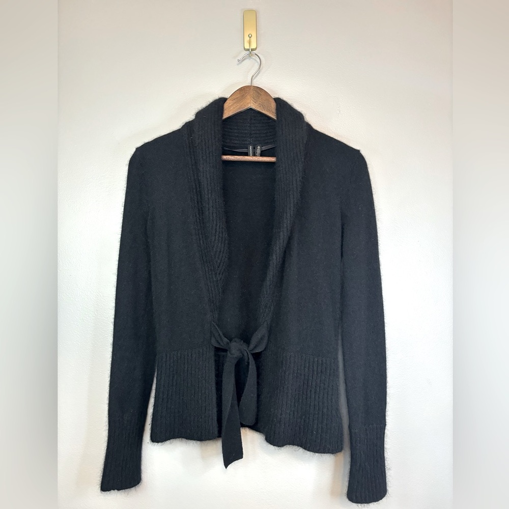 MADISON 100% Angora Rabbit Fur Lambs Wool Black Cardigan Wrap Soft Sweater Small
